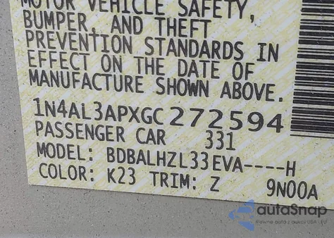 2016 Nissan Altima 2.5 Sr из США, поврежденный, VIN 1N4AL3APXGC272594